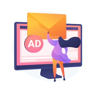 Girl cartoon character getting unsolicited ,undesirable electronic messages.