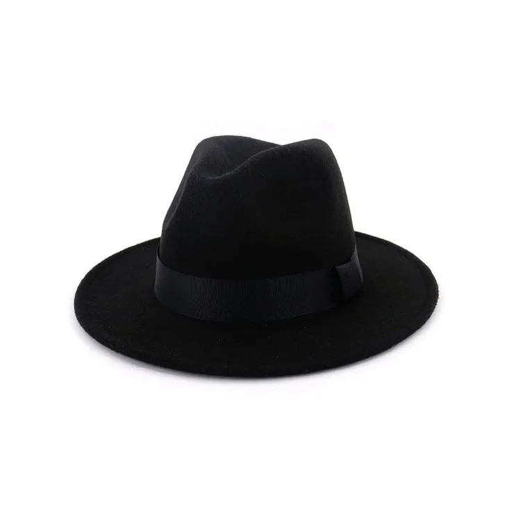 Black hat with black ribbon.